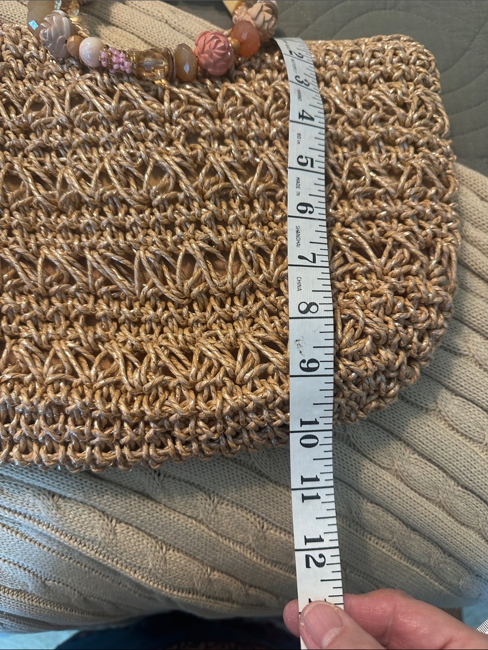 Blue Miami Handmade Beaded Handle Woven Straw Tote in Natural Brown - Picture 7 of 9